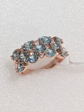 NWT Bomb Party Brilliant LC Aquamarine Crystal Cluster Rose Gold Plate Sz10 Ring